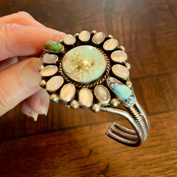 Dry Creek Turquoise and Moonstone Native American Bracelet - Picture 2 of 10